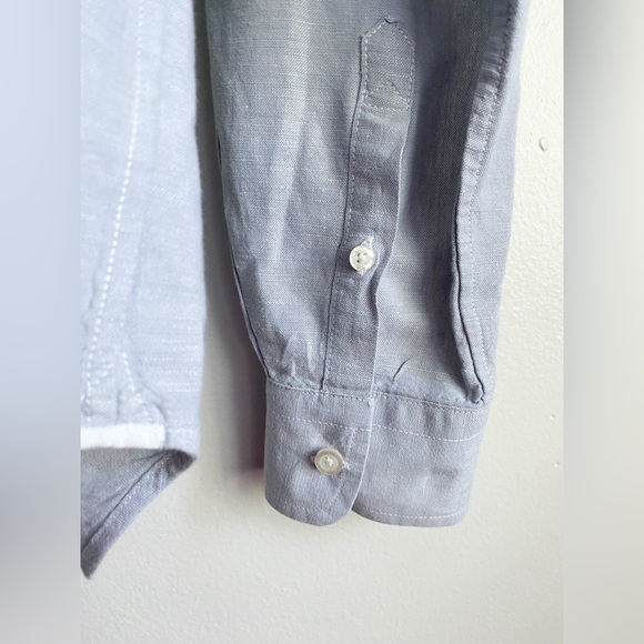 GAP Linen Cotton Light Grey Long Sleeves Button Up Down Dress Shirt Business M - Picture 7 of 8